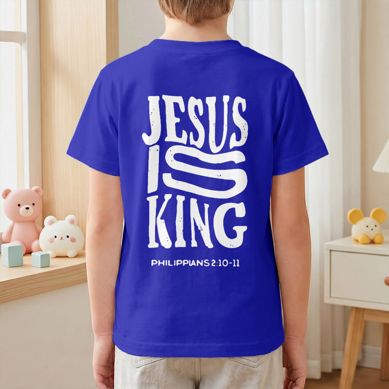 Christianartworkshop „Jesus ist König“ Philipper 2,10-11 Kinder-T-Shirt mit kurzen Ärmeln und auffälligem Aufdruck in abgenutzter, fetter Schrift auf Vorder- und Rückseite - image 88