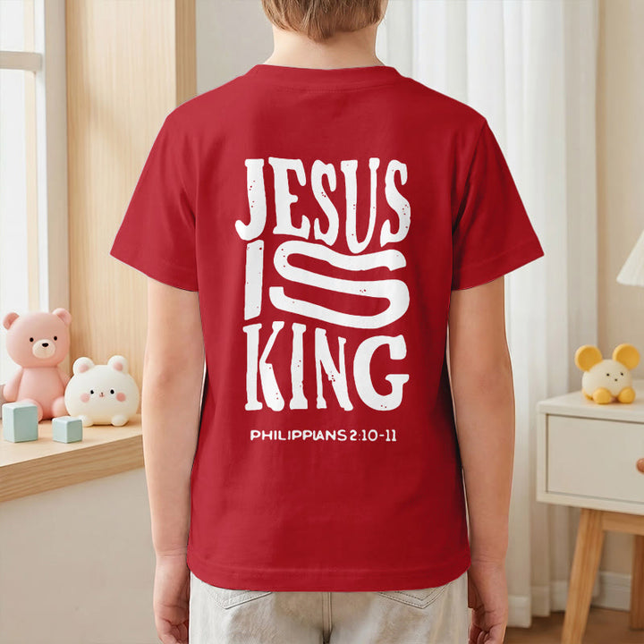 Christianartworkshop „Jesus ist König“ Philipper 2,10-11 Kinder-T-Shirt mit kurzen Ärmeln und auffälligem Aufdruck in abgenutzter, fetter Schrift auf Vorder- und Rückseite - image 61