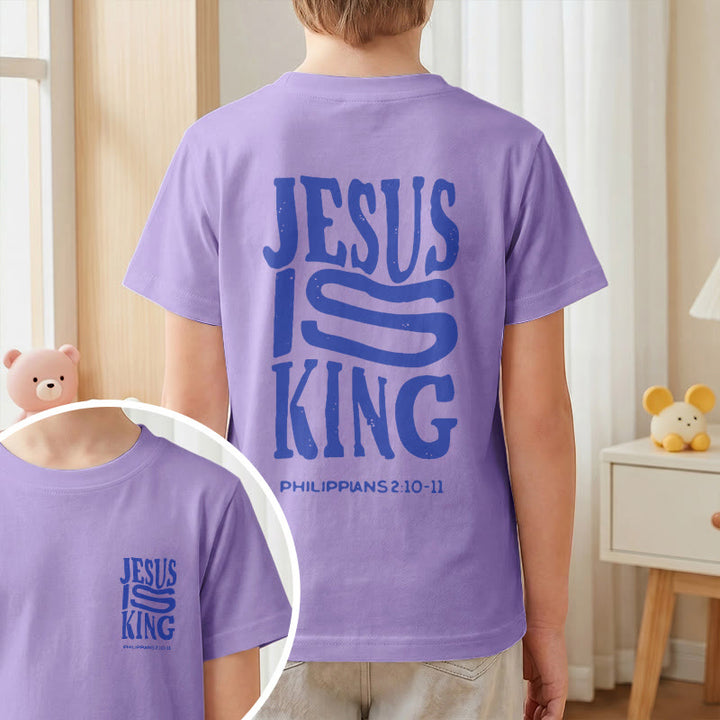 Christianartworkshop „Jesus ist König“ Philipper 2,10-11 Kinder-T-Shirt mit kurzen Ärmeln und auffälligem Aufdruck in abgenutzter, fetter Schrift auf Vorder- und Rückseite - image 46