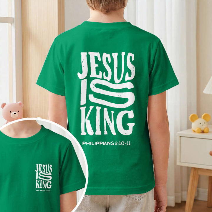 Christianartworkshop „Jesus ist König“ Philipper 2,10-11 Kinder-T-Shirt mit kurzen Ärmeln und auffälligem Aufdruck in abgenutzter, fetter Schrift auf Vorder- und Rückseite - image 73