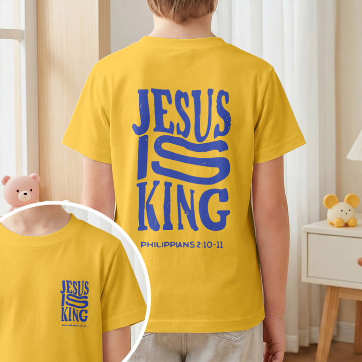 Christianartworkshop „Jesus ist König“ Philipper 2,10-11 Kinder-T-Shirt mit kurzen Ärmeln und auffälligem Aufdruck in abgenutzter, fetter Schrift auf Vorder- und Rückseite - image 28