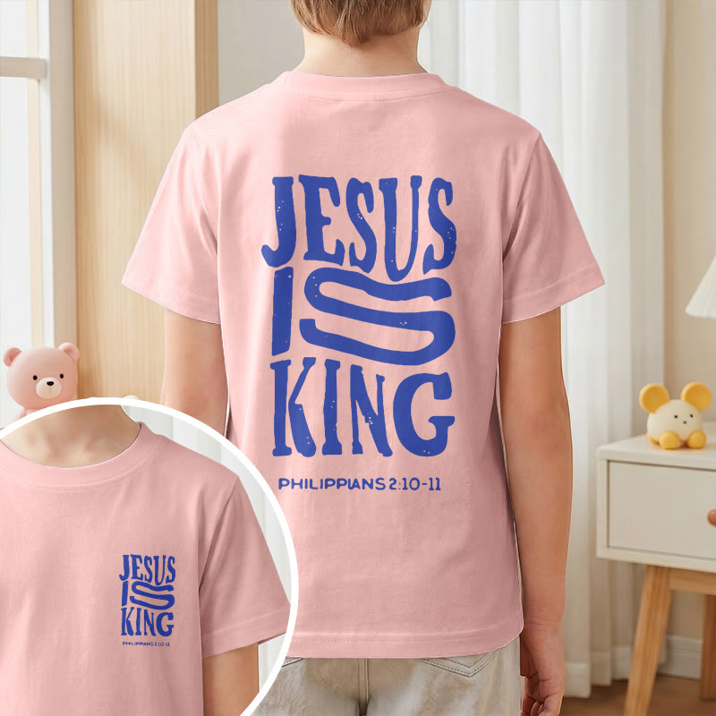 Christianartworkshop „Jesus ist König“ Philipper 2,10-11 Kinder-T-Shirt mit kurzen Ärmeln und auffälligem Aufdruck in abgenutzter, fetter Schrift auf Vorder- und Rückseite - image 64