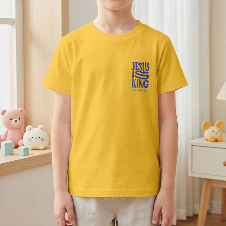 Christianartworkshop „Jesus ist König“ Philipper 2,10-11 Kinder-T-Shirt mit kurzen Ärmeln und auffälligem Aufdruck in abgenutzter, fetter Schrift auf Vorder- und Rückseite - image 31