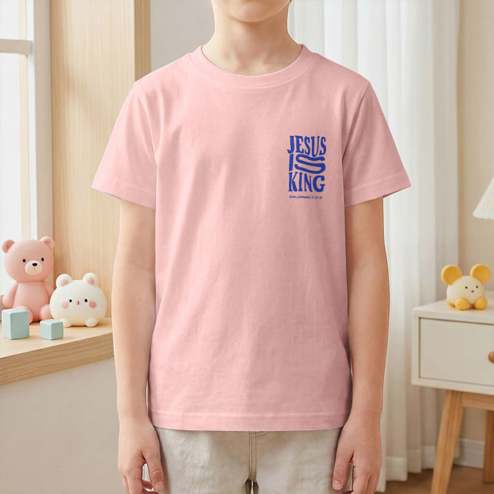 Christianartworkshop „Jesus ist König“ Philipper 2,10-11 Kinder-T-Shirt mit kurzen Ärmeln und auffälligem Aufdruck in abgenutzter, fetter Schrift auf Vorder- und Rückseite - image 67