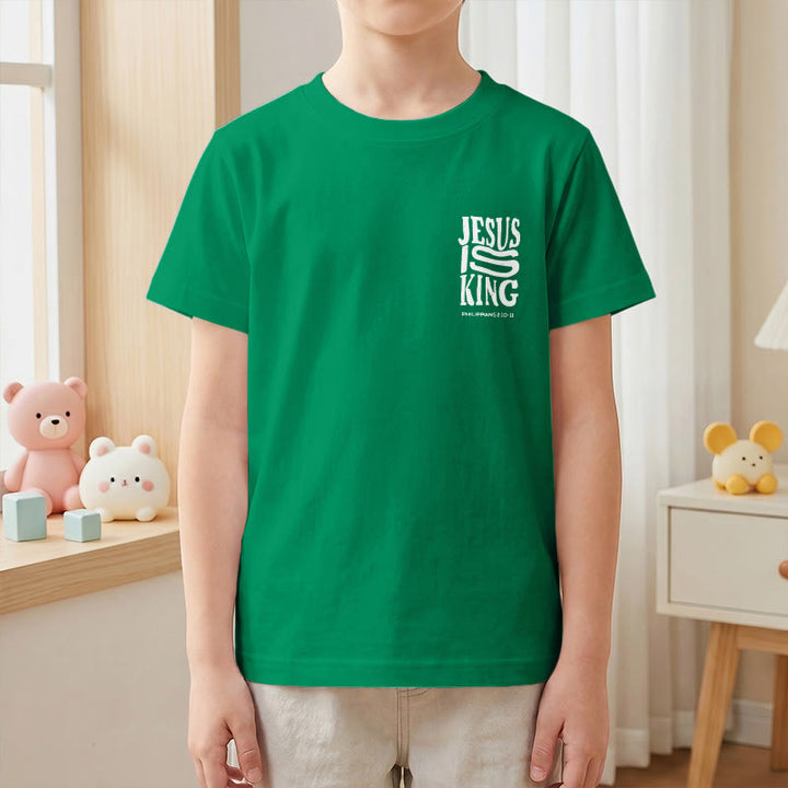 Christianartworkshop „Jesus ist König“ Philipper 2,10-11 Kinder-T-Shirt mit kurzen Ärmeln und auffälligem Aufdruck in abgenutzter, fetter Schrift auf Vorder- und Rückseite - image 76