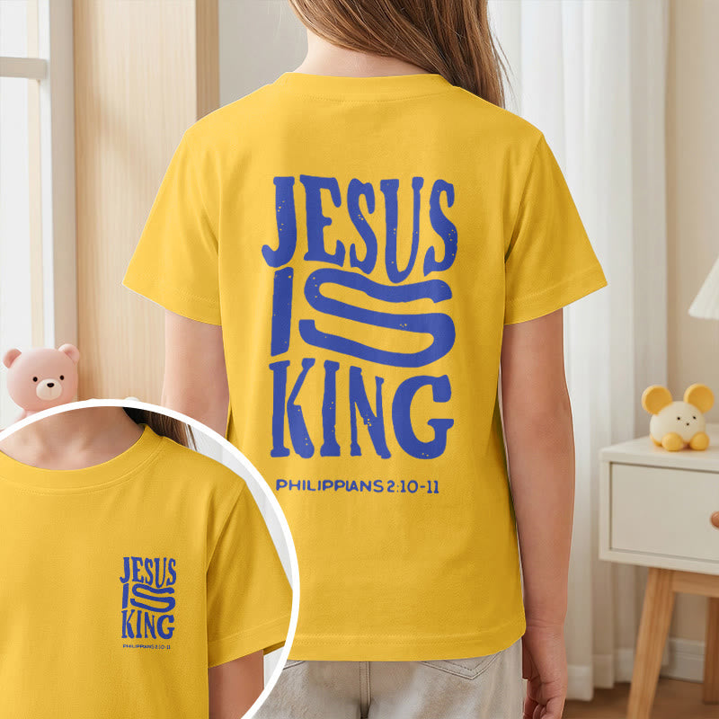 Christianartworkshop „Jesus ist König“ Philipper 2,10-11 Kinder-T-Shirt mit kurzen Ärmeln und auffälligem Aufdruck in abgenutzter, fetter Schrift auf Vorder- und Rückseite - image 29