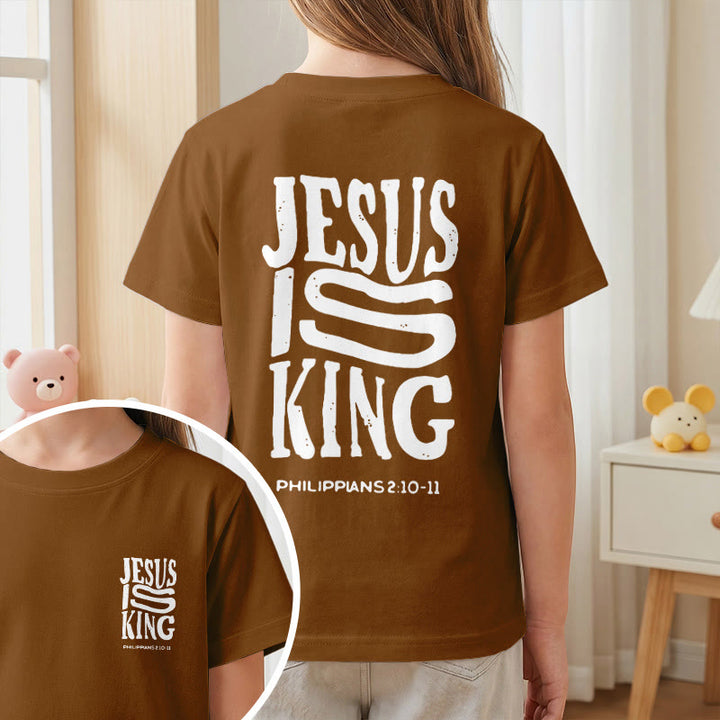 Christianartworkshop „Jesus ist König“ Philipper 2,10-11 Kinder-T-Shirt mit kurzen Ärmeln und auffälligem Aufdruck in abgenutzter, fetter Schrift auf Vorder- und Rückseite - image 20