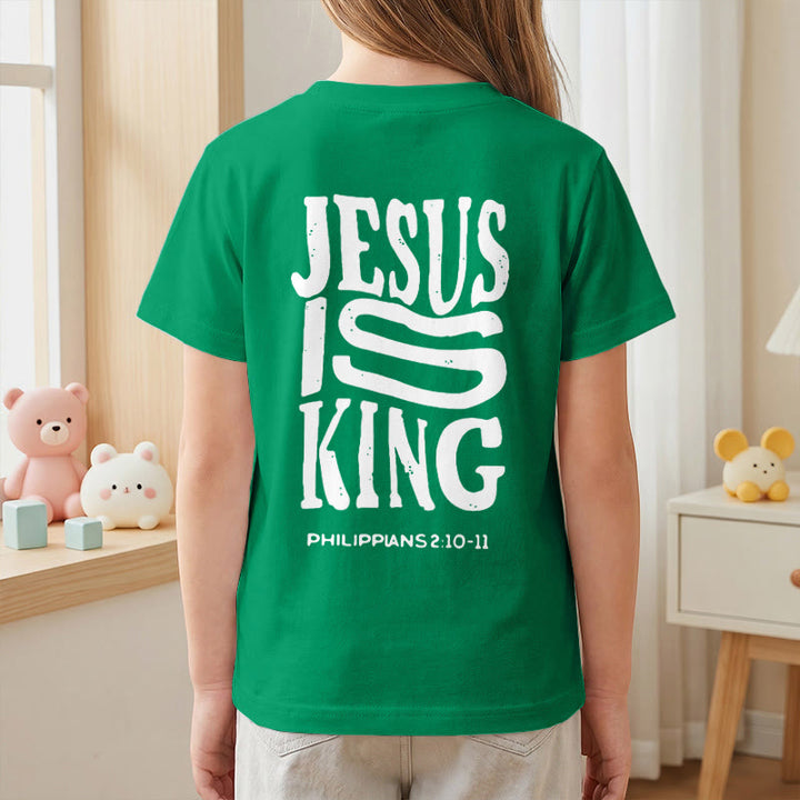 Christianartworkshop „Jesus ist König“ Philipper 2,10-11 Kinder-T-Shirt mit kurzen Ärmeln und auffälligem Aufdruck in abgenutzter, fetter Schrift auf Vorder- und Rückseite - image 80