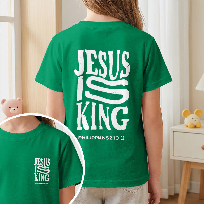 Christianartworkshop „Jesus ist König“ Philipper 2,10-11 Kinder-T-Shirt mit kurzen Ärmeln und auffälligem Aufdruck in abgenutzter, fetter Schrift auf Vorder- und Rückseite - image 74