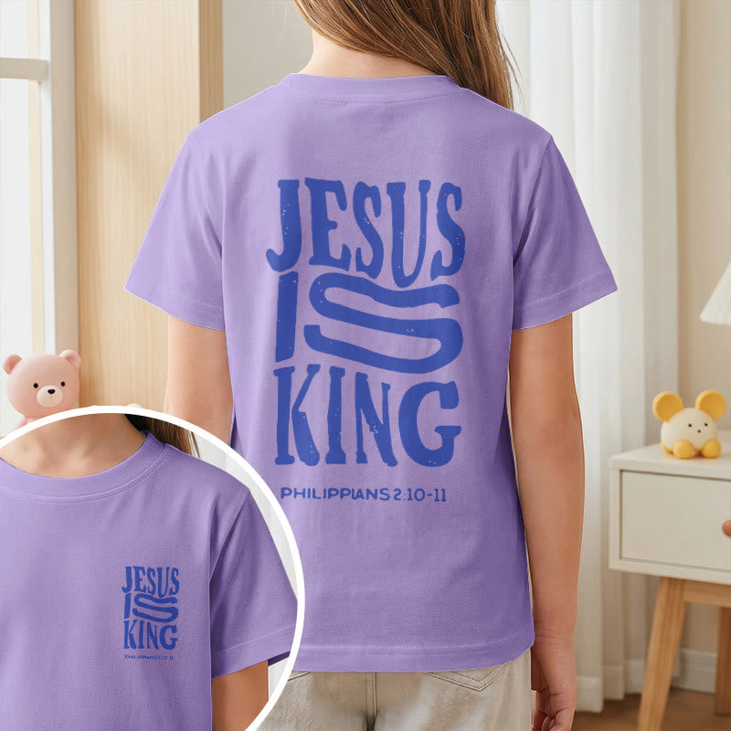 Christianartworkshop „Jesus ist König“ Philipper 2,10-11 Kinder-T-Shirt mit kurzen Ärmeln und auffälligem Aufdruck in abgenutzter, fetter Schrift auf Vorder- und Rückseite - image 47