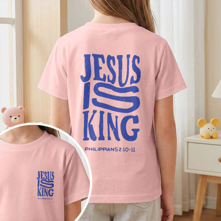 Christianartworkshop „Jesus ist König“ Philipper 2,10-11 Kinder-T-Shirt mit kurzen Ärmeln und auffälligem Aufdruck in abgenutzter, fetter Schrift auf Vorder- und Rückseite - image 65