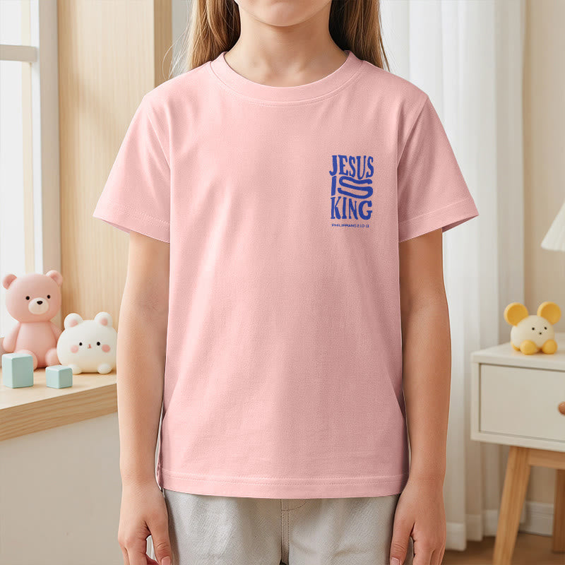 Christianartworkshop „Jesus ist König“ Philipper 2,10-11 Kinder-T-Shirt mit kurzen Ärmeln und auffälligem Aufdruck in abgenutzter, fetter Schrift auf Vorder- und Rückseite - image 68