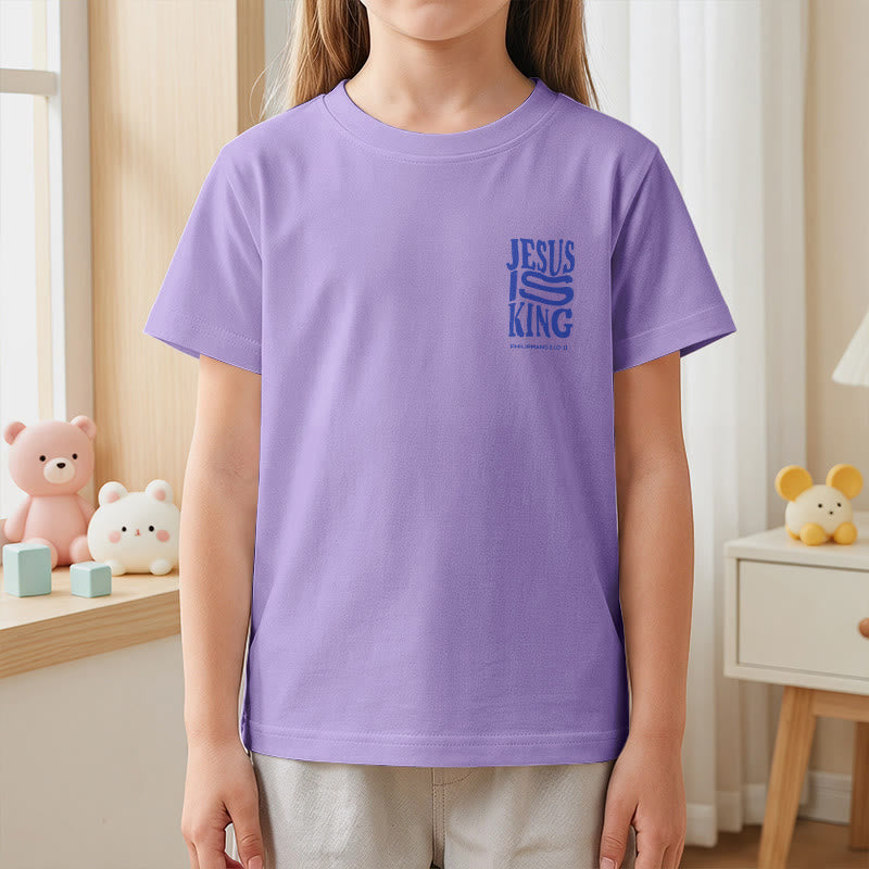 Christianartworkshop „Jesus ist König“ Philipper 2,10-11 Kinder-T-Shirt mit kurzen Ärmeln und auffälligem Aufdruck in abgenutzter, fetter Schrift auf Vorder- und Rückseite - image 50