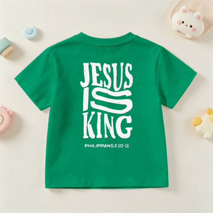 Christianartworkshop „Jesus ist König“ Philipper 2,10-11 Kinder-T-Shirt mit kurzen Ärmeln und auffälligem Aufdruck in abgenutzter, fetter Schrift auf Vorder- und Rückseite - image 78