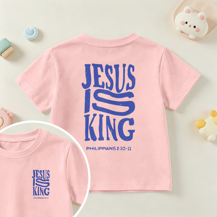 Christianartworkshop „Jesus ist König“ Philipper 2,10-11 Kinder-T-Shirt mit kurzen Ärmeln und auffälligem Aufdruck in abgenutzter, fetter Schrift auf Vorder- und Rückseite - Rosa - US/GB/AU 14, EU 170 - image 63