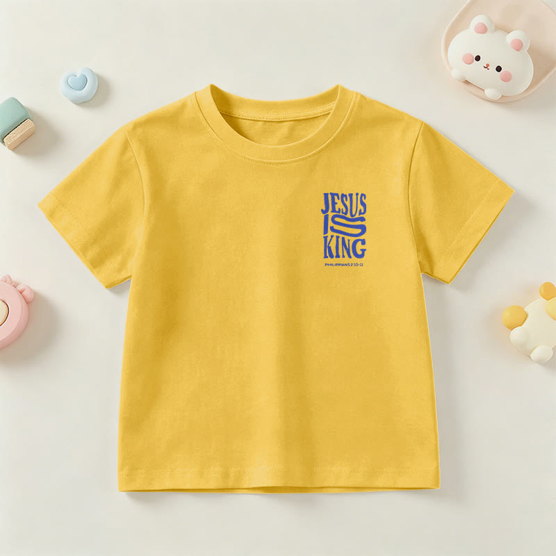 Christianartworkshop „Jesus ist König“ Philipper 2,10-11 Kinder-T-Shirt mit kurzen Ärmeln und auffälligem Aufdruck in abgenutzter, fetter Schrift auf Vorder- und Rückseite - image 30
