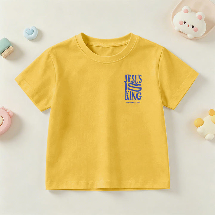 Christianartworkshop „Jesus ist König“ Philipper 2,10-11 Kinder-T-Shirt mit kurzen Ärmeln und auffälligem Aufdruck in abgenutzter, fetter Schrift auf Vorder- und Rückseite - image 30