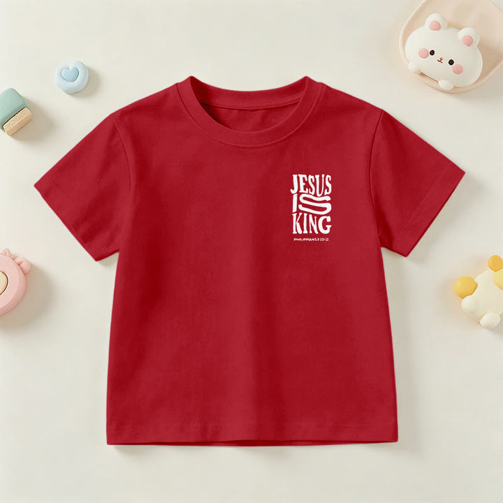 Christianartworkshop „Jesus ist König“ Philipper 2,10-11 Kinder-T-Shirt mit kurzen Ärmeln und auffälligem Aufdruck in abgenutzter, fetter Schrift auf Vorder- und Rückseite - image 57