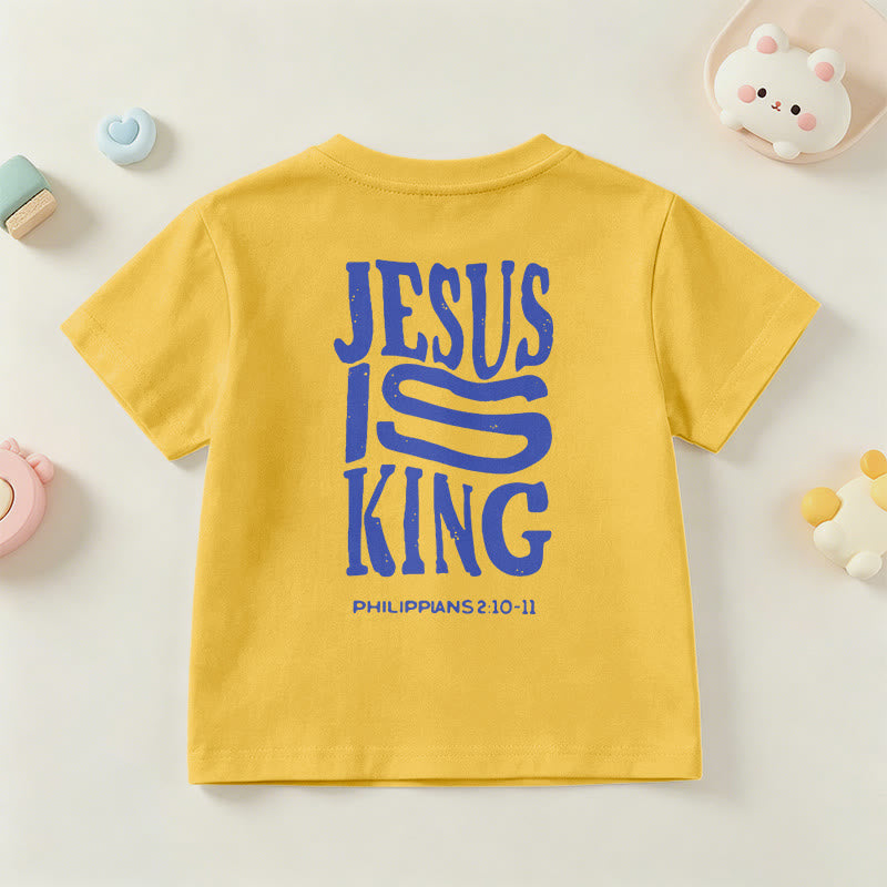 Christianartworkshop „Jesus ist König“ Philipper 2,10-11 Kinder-T-Shirt mit kurzen Ärmeln und auffälligem Aufdruck in abgenutzter, fetter Schrift auf Vorder- und Rückseite - image 33