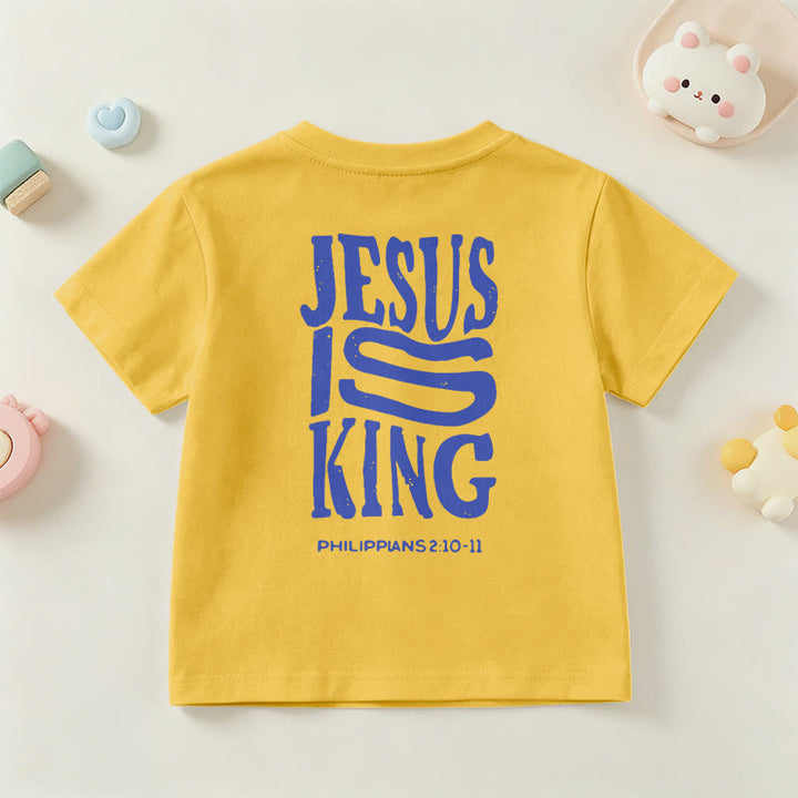 Christianartworkshop „Jesus ist König“ Philipper 2,10-11 Kinder-T-Shirt mit kurzen Ärmeln und auffälligem Aufdruck in abgenutzter, fetter Schrift auf Vorder- und Rückseite - image 33