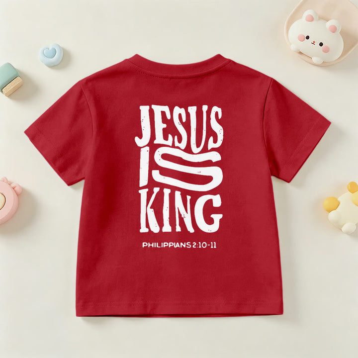 Christianartworkshop „Jesus ist König“ Philipper 2,10-11 Kinder-T-Shirt mit kurzen Ärmeln und auffälligem Aufdruck in abgenutzter, fetter Schrift auf Vorder- und Rückseite - image 60