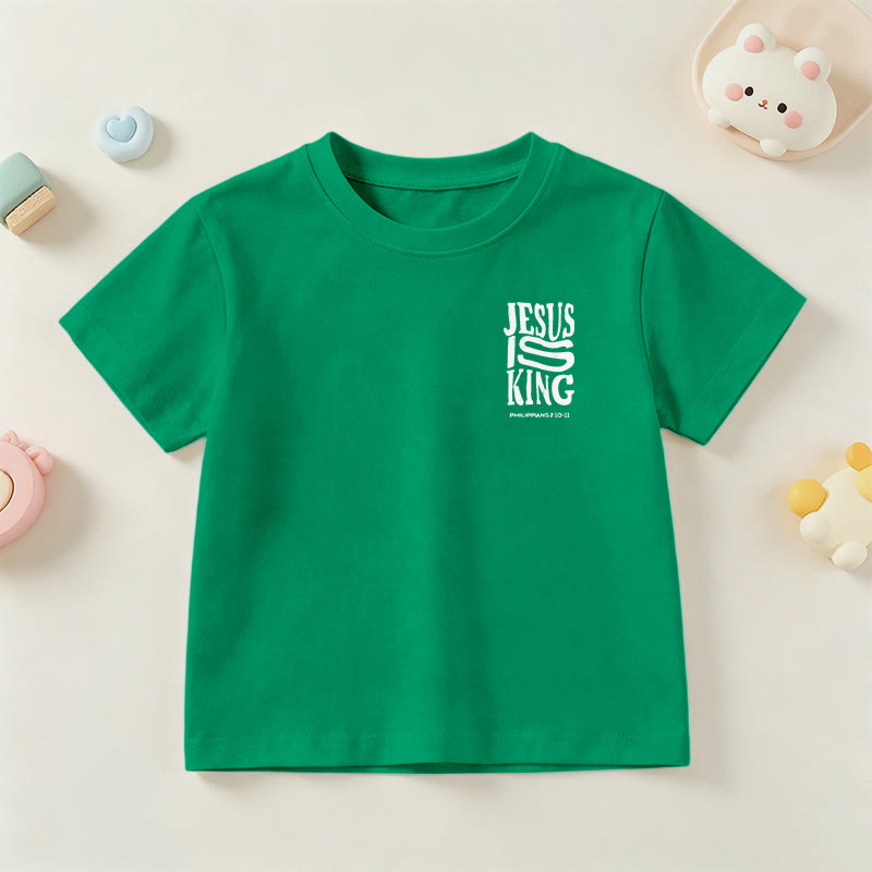 Christianartworkshop „Jesus ist König“ Philipper 2,10-11 Kinder-T-Shirt mit kurzen Ärmeln und auffälligem Aufdruck in abgenutzter, fetter Schrift auf Vorder- und Rückseite - image 75