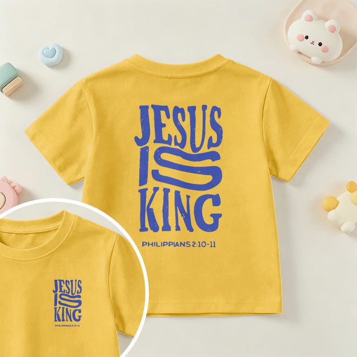 Christianartworkshop „Jesus ist König“ Philipper 2,10-11 Kinder-T-Shirt mit kurzen Ärmeln und auffälligem Aufdruck in abgenutzter, fetter Schrift auf Vorder- und Rückseite - Gelb - US/GB/AU 14, EU 170 - image 27