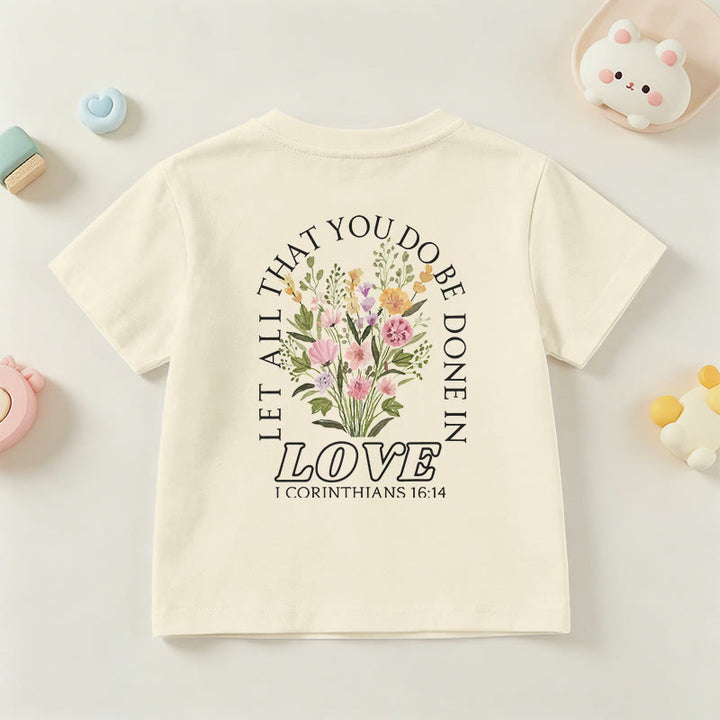 Christianartworkshop Klassisches Kurzarm-T-Shirt mit Blumenmuster und dem Aufdruck „Alles, was ihr tut, geschehe in Liebe“ für Kinder - image 15