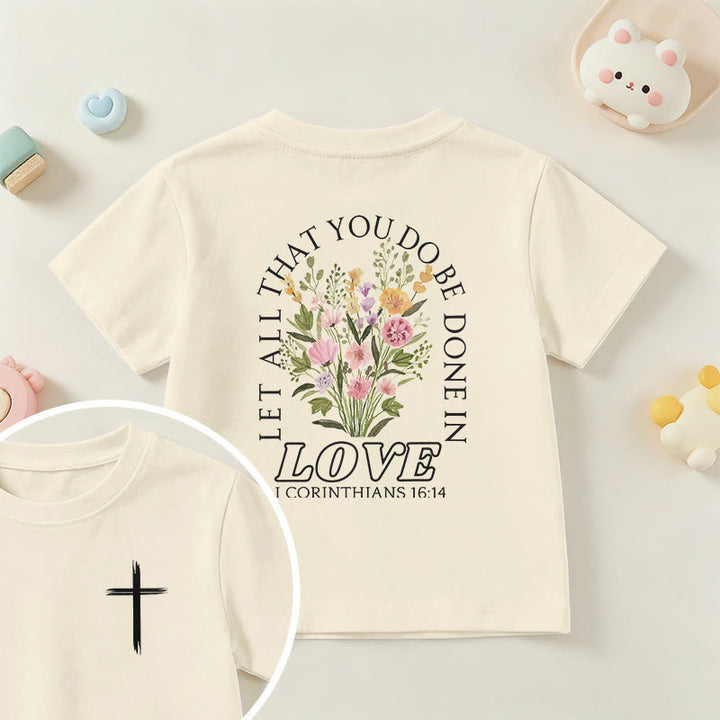 Christianartworkshop Klassisches Kurzarm-T-Shirt mit Blumenmuster und dem Aufdruck „Alles, was ihr tut, geschehe in Liebe“ für Kinder - Beige - US/GB/AU 14, EU 170 - image 9