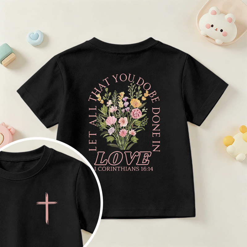 Christianartworkshop Klassisches Kurzarm-T-Shirt mit Blumenmuster und dem Aufdruck „Alles, was ihr tut, geschehe in Liebe“ für Kinder - Schwarz - US/GB/AU 14, EU 170 - image 36