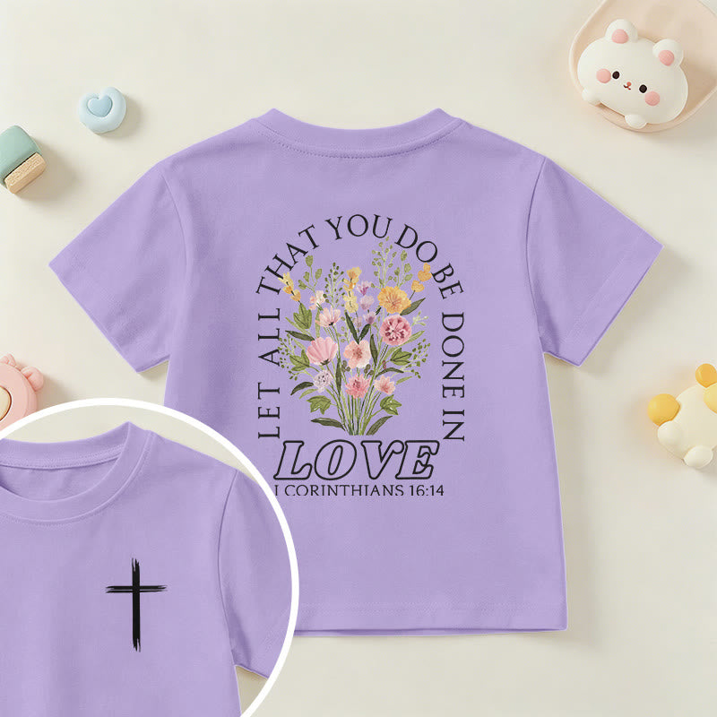 Christianartworkshop Klassisches Kurzarm-T-Shirt mit Blumenmuster und dem Aufdruck „Alles, was ihr tut, geschehe in Liebe“ für Kinder - Lila - US/GB/AU 14, EU 170 - image 45