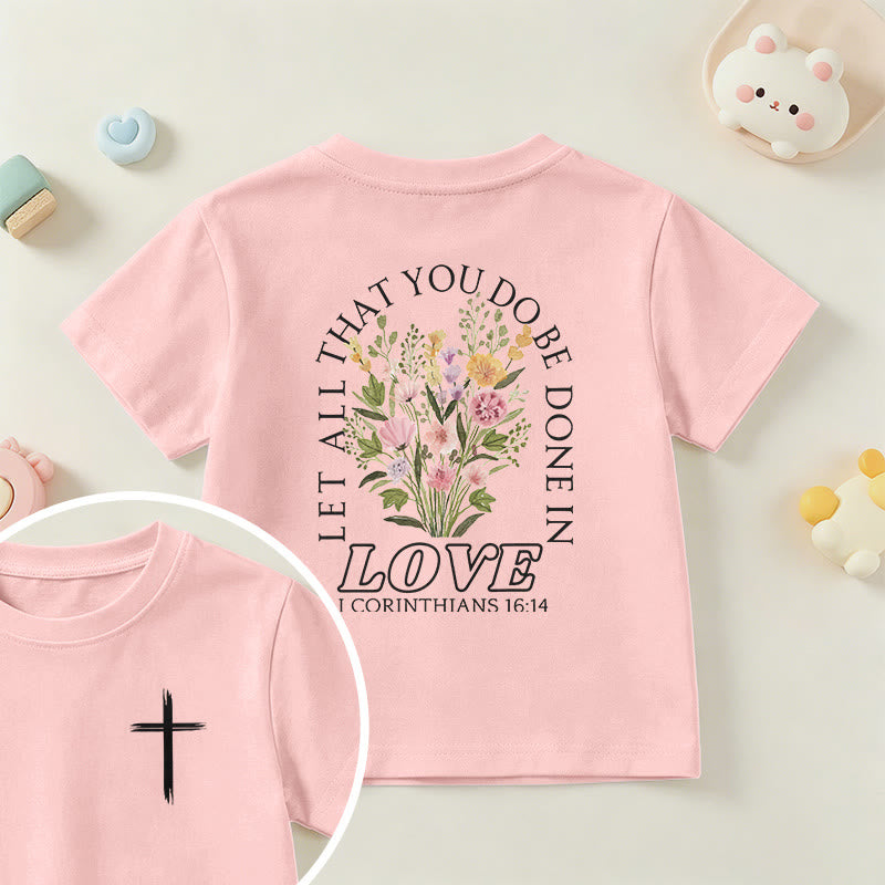 Christianartworkshop Klassisches Kurzarm-T-Shirt mit Blumenmuster und dem Aufdruck „Alles, was ihr tut, geschehe in Liebe“ für Kinder - Rosa - US/GB/AU 14, EU 170 - image 63