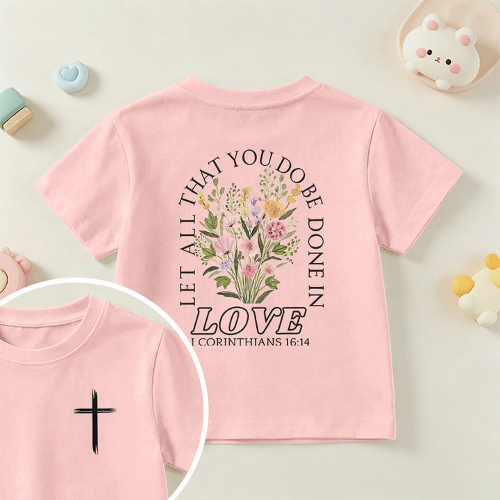 Christianartworkshop Klassisches Kurzarm-T-Shirt mit Blumenmuster und dem Aufdruck „Alles, was ihr tut, geschehe in Liebe“ für Kinder - Rosa - US/GB/AU 14, EU 170 - image 63