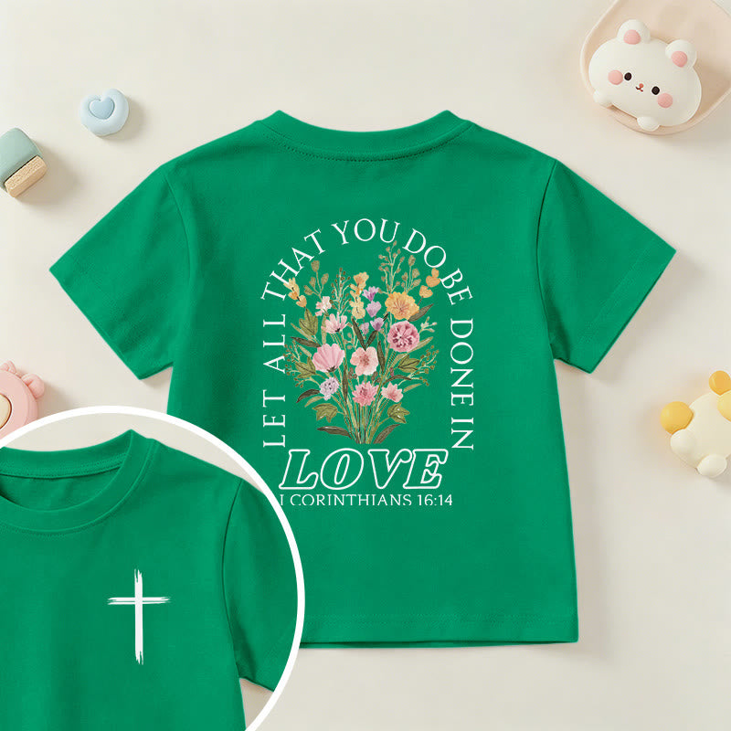 Christianartworkshop Klassisches Kurzarm-T-Shirt mit Blumenmuster und dem Aufdruck „Alles, was ihr tut, geschehe in Liebe“ für Kinder - Grün - US/GB/AU 14, EU 170 - image 72