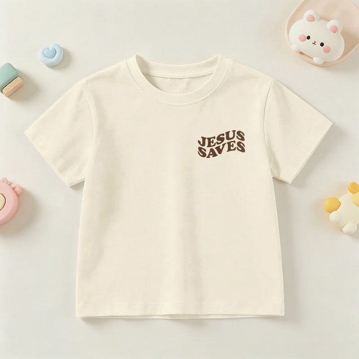 Christianartworkshop Klassisches „Jesus rettet“-T-Shirt mit gestapelter Bubble-Schriftart und Kreuzmotiv für Kinder (Kurzarm). - image 12