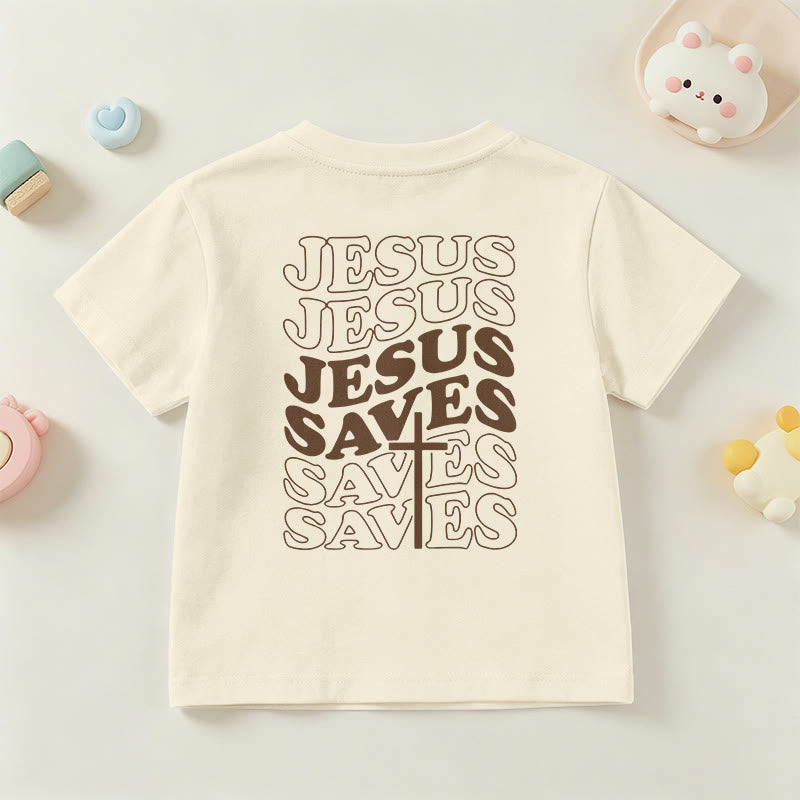 Christianartworkshop Klassisches „Jesus rettet“-T-Shirt mit gestapelter Bubble-Schriftart und Kreuzmotiv für Kinder (Kurzarm). - image 15