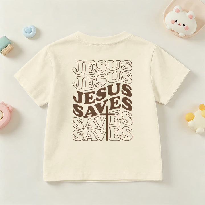 Christianartworkshop Klassisches „Jesus rettet“-T-Shirt mit gestapelter Bubble-Schriftart und Kreuzmotiv für Kinder (Kurzarm). - image 15