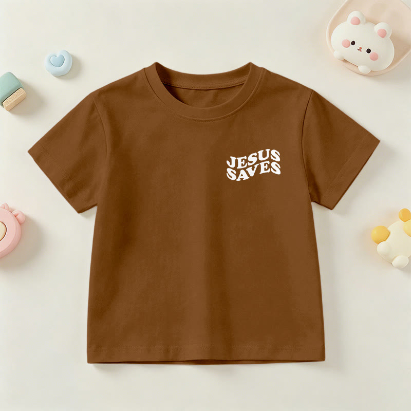 Christianartworkshop Klassisches „Jesus rettet“-T-Shirt mit gestapelter Bubble-Schriftart und Kreuzmotiv für Kinder (Kurzarm). - image 21