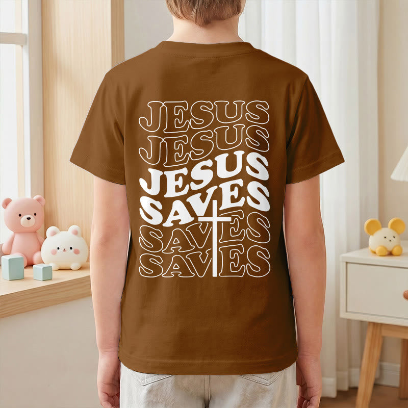 Christianartworkshop Klassisches „Jesus rettet“-T-Shirt mit gestapelter Bubble-Schriftart und Kreuzmotiv für Kinder (Kurzarm). - image 25
