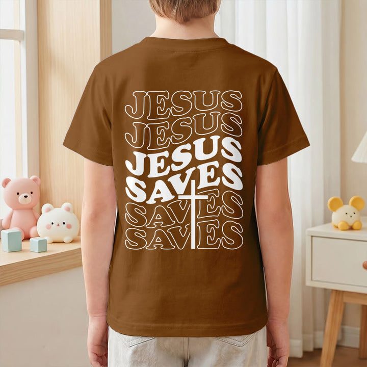 Christianartworkshop Klassisches „Jesus rettet“-T-Shirt mit gestapelter Bubble-Schriftart und Kreuzmotiv für Kinder (Kurzarm). - image 25