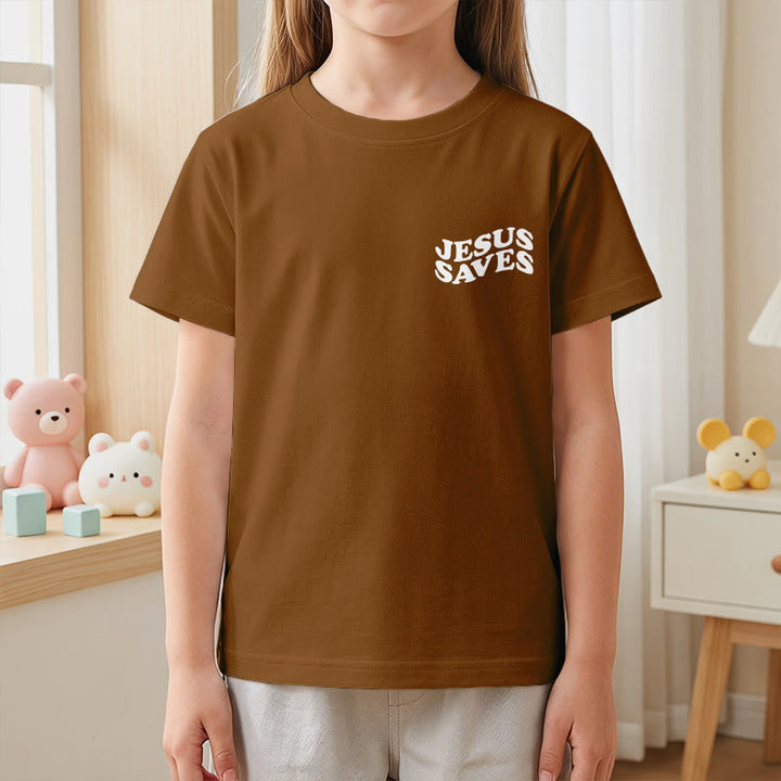Christianartworkshop Klassisches „Jesus rettet“-T-Shirt mit gestapelter Bubble-Schriftart und Kreuzmotiv für Kinder (Kurzarm). - image 23