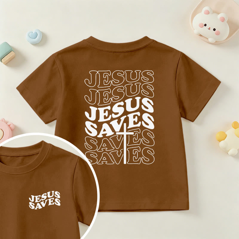Christianartworkshop Klassisches „Jesus rettet“-T-Shirt mit gestapelter Bubble-Schriftart und Kreuzmotiv für Kinder (Kurzarm). - Braun - US/GB/AU 14, EU 170 - image 18