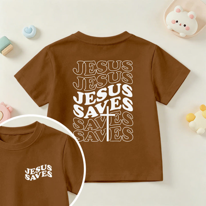 Christianartworkshop Klassisches „Jesus rettet“-T-Shirt mit gestapelter Bubble-Schriftart und Kreuzmotiv für Kinder (Kurzarm). - Braun - US/GB/AU 14, EU 170 - image 18