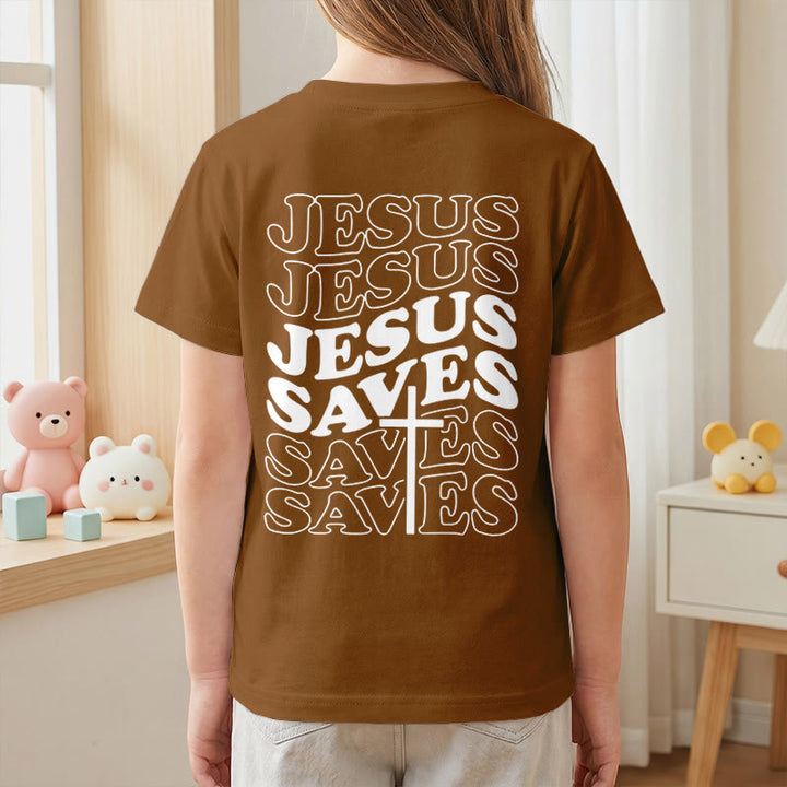Christianartworkshop Klassisches „Jesus rettet“-T-Shirt mit gestapelter Bubble-Schriftart und Kreuzmotiv für Kinder (Kurzarm). - image 26