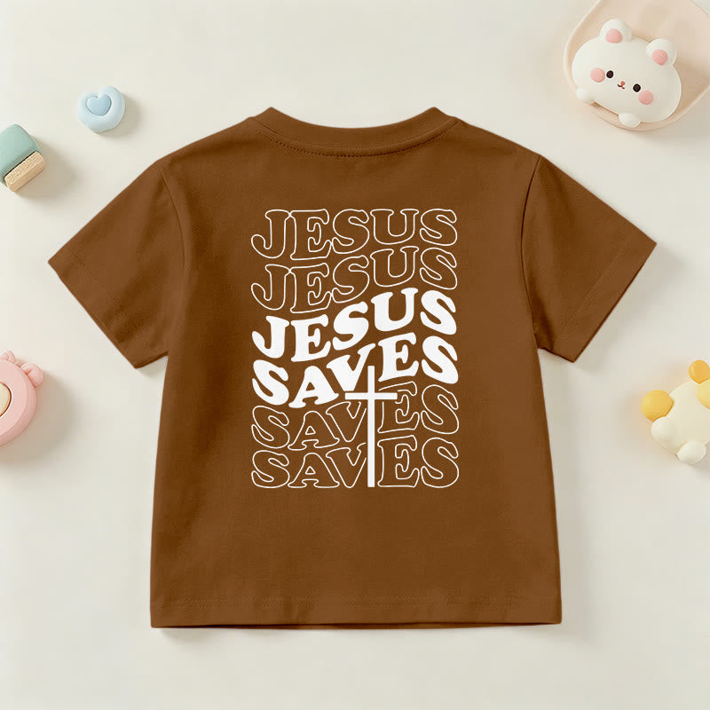 Christianartworkshop Klassisches „Jesus rettet“-T-Shirt mit gestapelter Bubble-Schriftart und Kreuzmotiv für Kinder (Kurzarm). - image 24