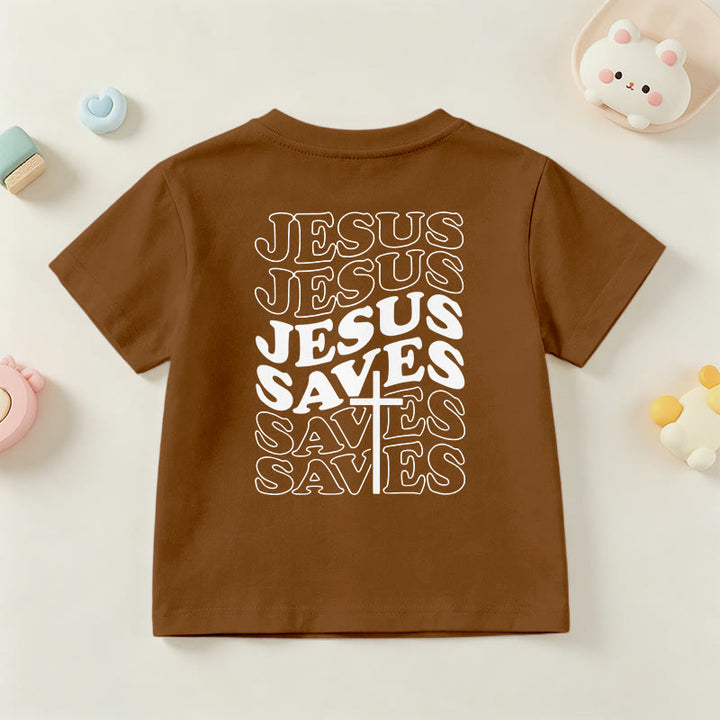 Christianartworkshop Klassisches „Jesus rettet“-T-Shirt mit gestapelter Bubble-Schriftart und Kreuzmotiv für Kinder (Kurzarm). - image 24