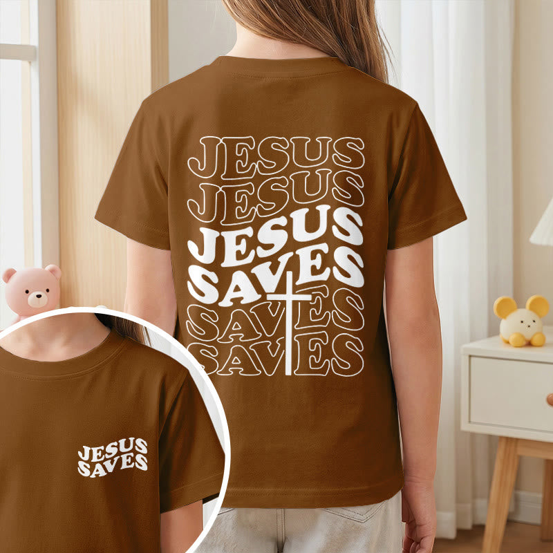 Christianartworkshop Klassisches „Jesus rettet“-T-Shirt mit gestapelter Bubble-Schriftart und Kreuzmotiv für Kinder (Kurzarm). - image 20