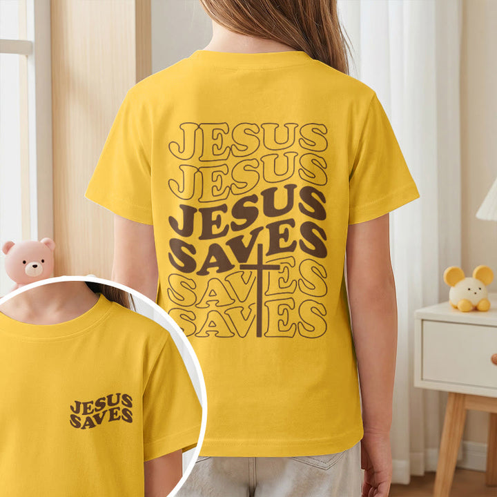 Christianartworkshop Klassisches „Jesus rettet“-T-Shirt mit gestapelter Bubble-Schriftart und Kreuzmotiv für Kinder (Kurzarm). - image 29
