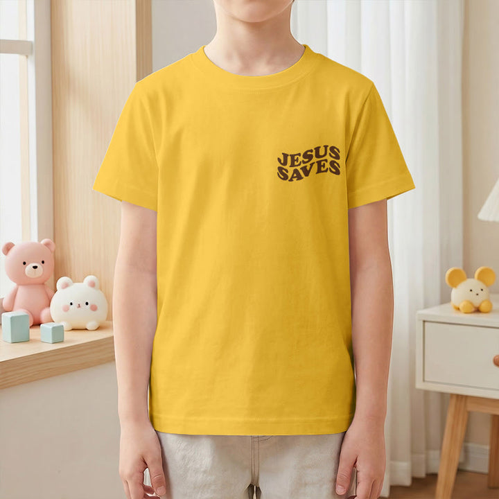 Christianartworkshop Klassisches „Jesus rettet“-T-Shirt mit gestapelter Bubble-Schriftart und Kreuzmotiv für Kinder (Kurzarm). - image 31