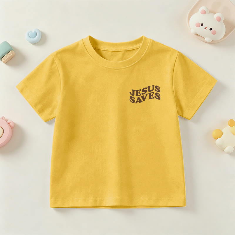 Christianartworkshop Klassisches „Jesus rettet“-T-Shirt mit gestapelter Bubble-Schriftart und Kreuzmotiv für Kinder (Kurzarm). - image 30